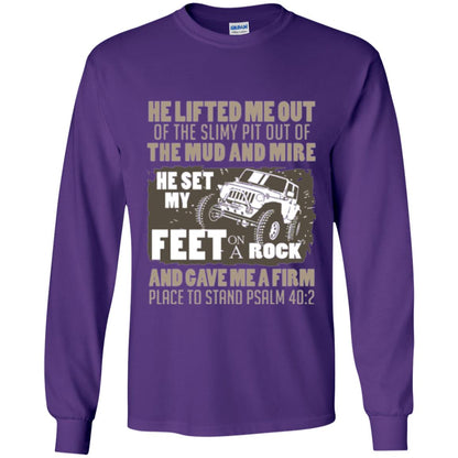 Christian T-shirt He Set My Feet On A Rock He Is My Jeep Purple