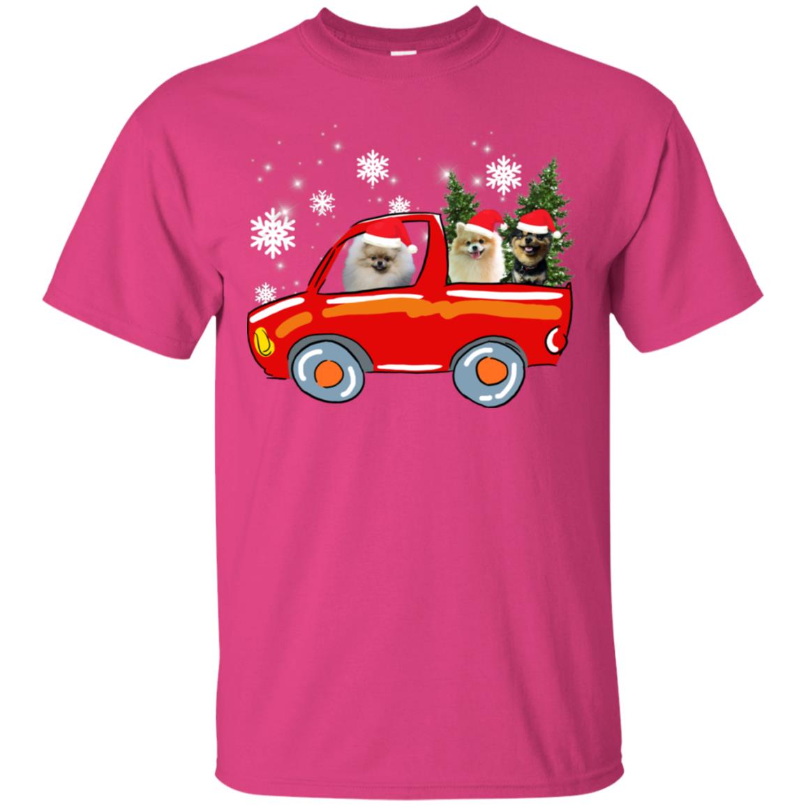 Pomeranians Dogs On Car Merry Christmas Gift Shirt Heliconia