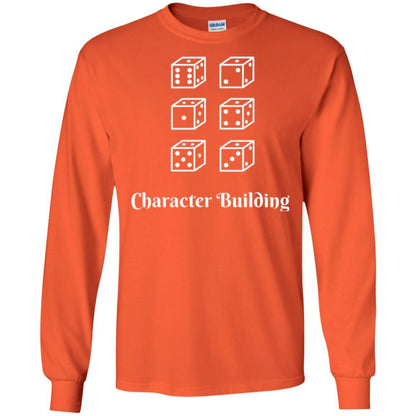 Gamer T-shirt Character Building Rolling Dice Orange