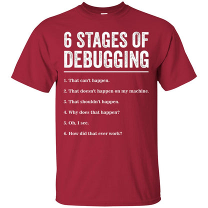 Programmer T-shirt 6 Stages Of Debugging Cardinal