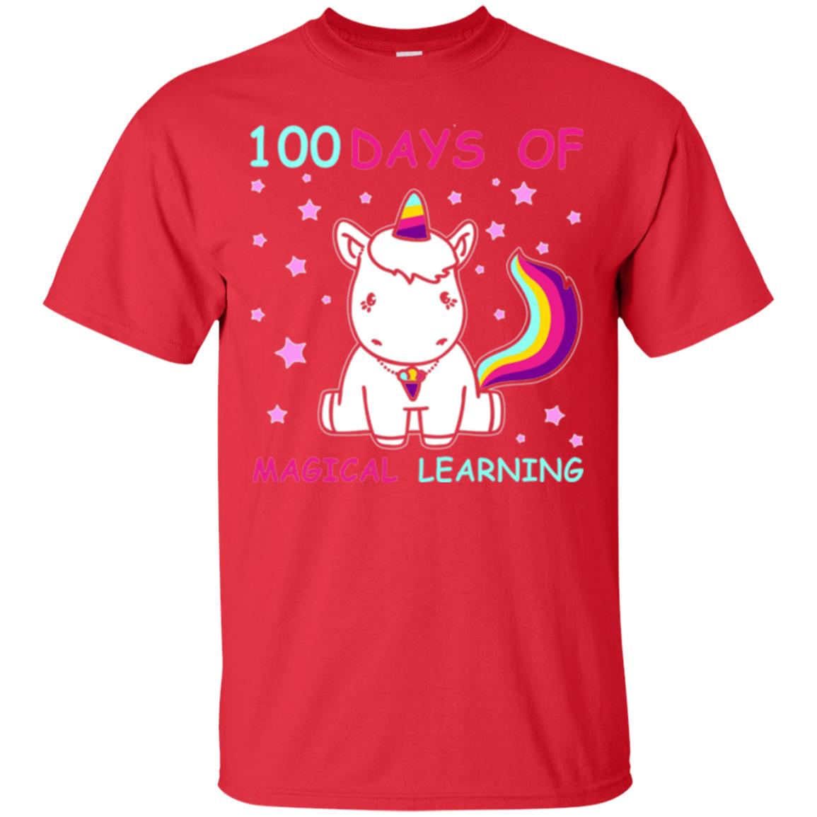 Unicorn Lover T-shirt 100 Days Of Mgical Learning Red