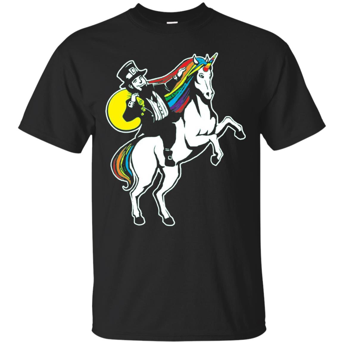 St Patrick Day Lepricorn Leprechaun Riding Unicorn T-shirt Black