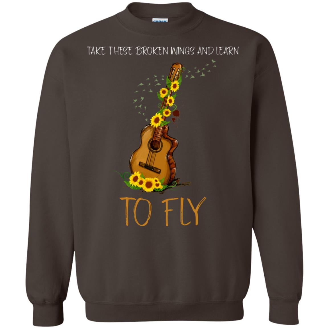 Take These Broken Wings And Learn To Fly Guitar Quote Shirt Dark Chocolate