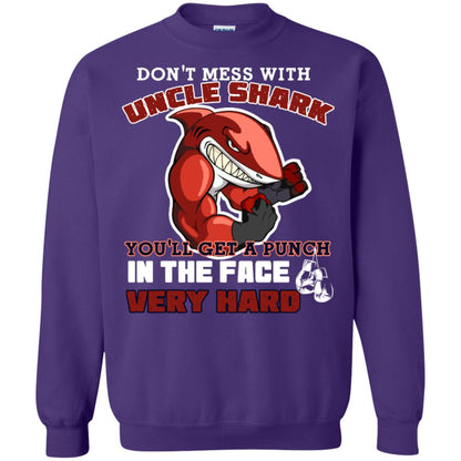 Don't Mess With Uncle Shark You'll Get A Punch In The Face Very Hard Family Shark Shirt Purple