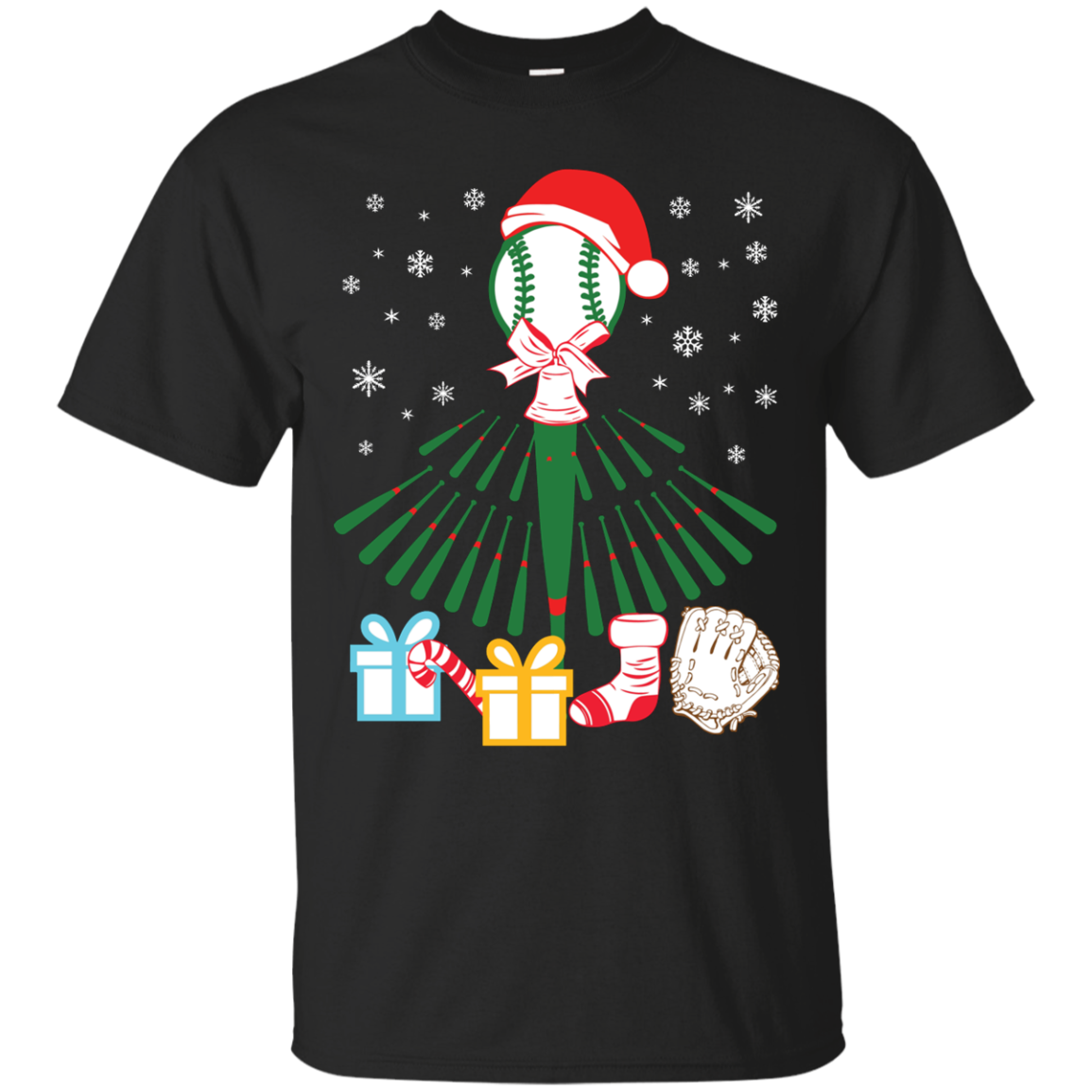 Baseball Christmas T-Shirt Black