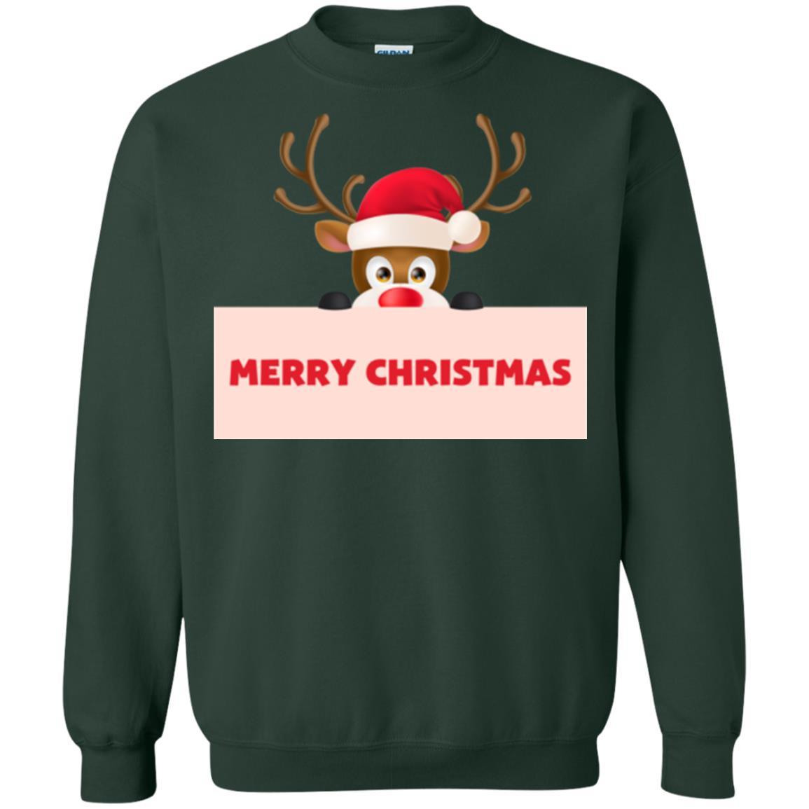 Christmas T-shirt Reindeer Merry Christmas T-shirt Forest Green