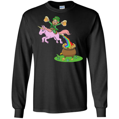 Leprechaun Riding A Unicorn Funny St Patricks Day T-shirt Black