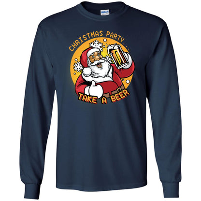 Christmas Party Take A Beer Santa X-mas Gift Shirt Navy