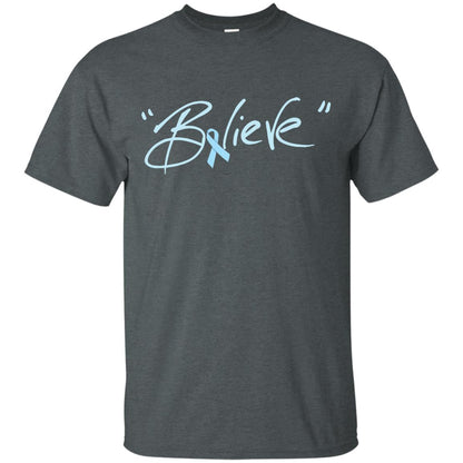 Prostate Cancer Awareness Shirt Blue Ribbon Believe Dark Heather