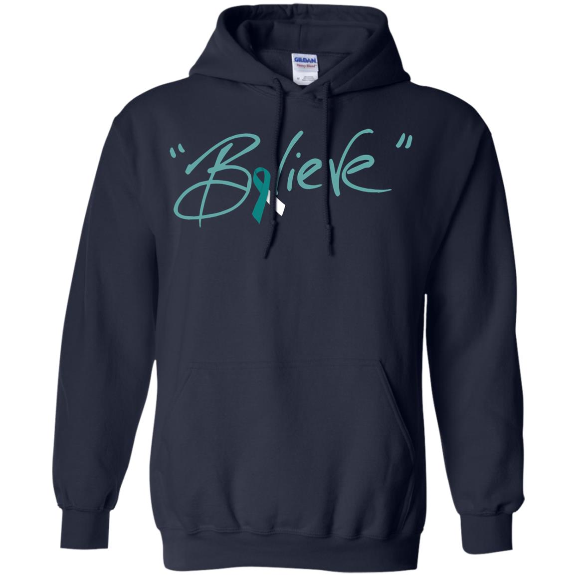 Cervical Cancer Awareness Shirt Teal White Ribbon Believe Navy