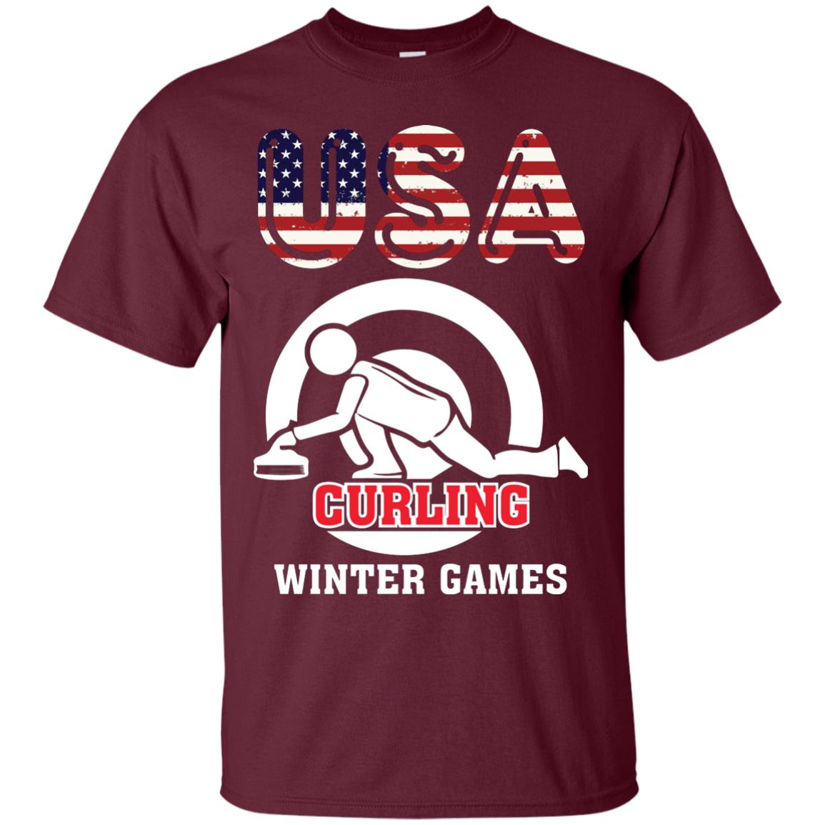 Usa Curling Winter Games Curling Lover T-shirt Maroon