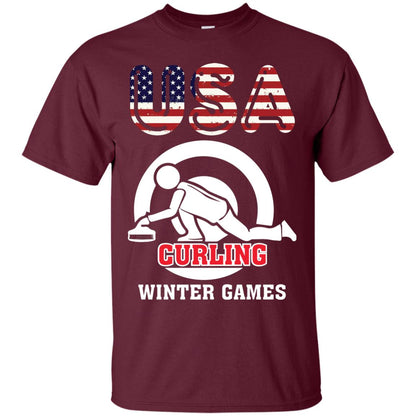 Usa Curling Winter Games Curling Lover T-shirt Maroon