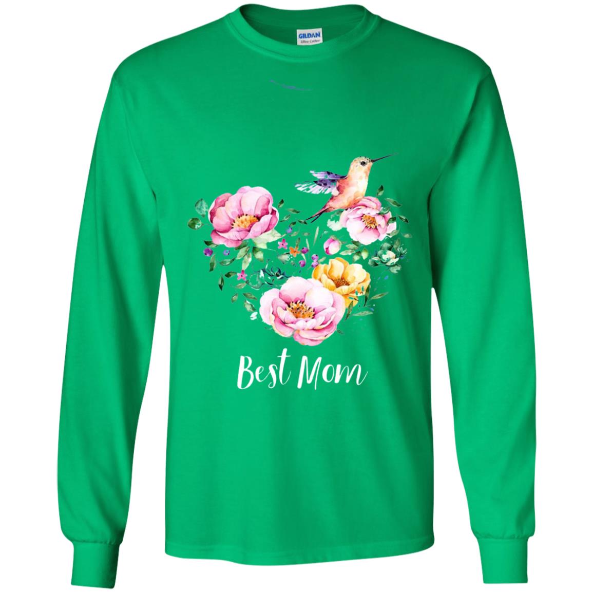 Best Mom Hummingbird Flower Heart Mommy Shirt Irish Green