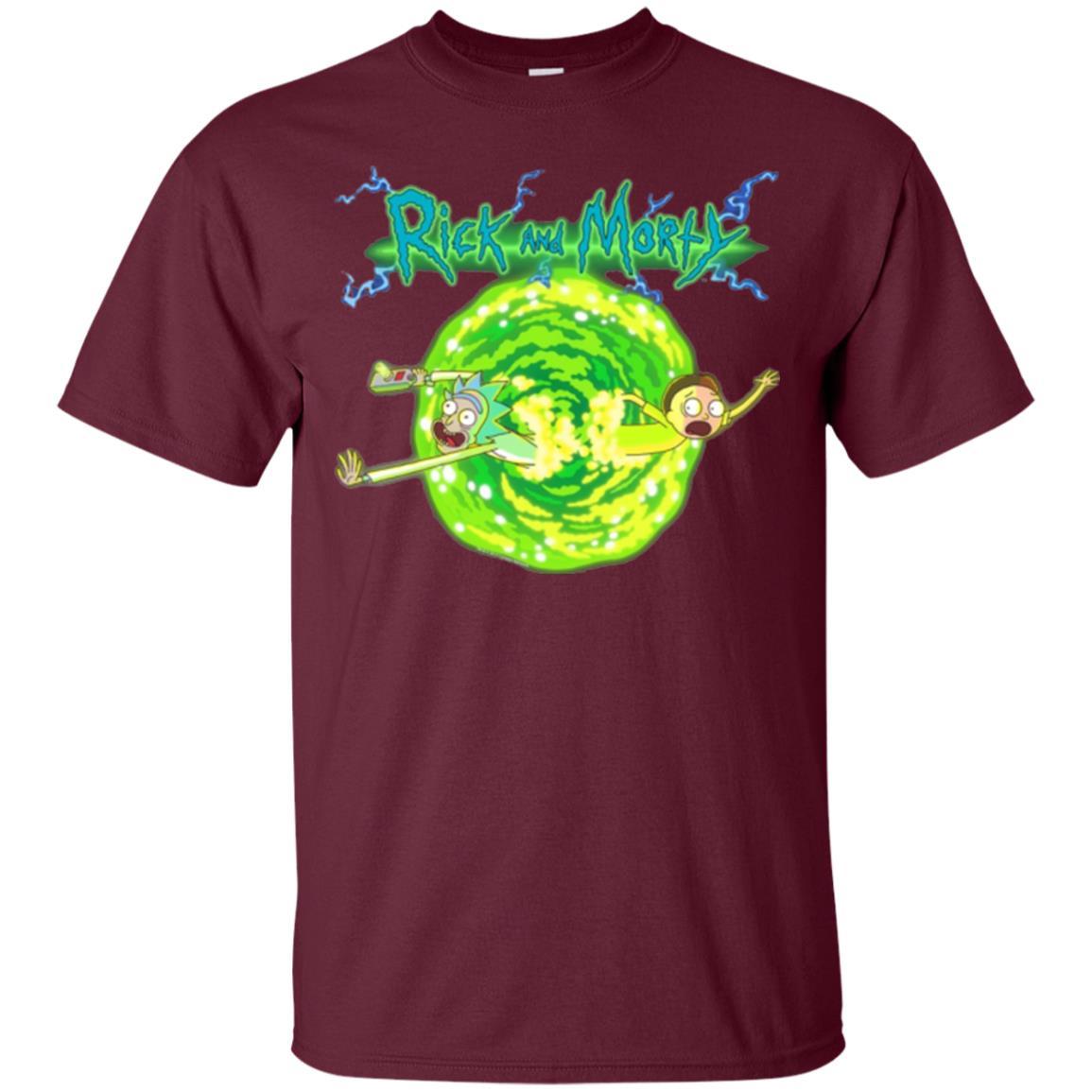 Rick Morty T-shirt Portal Glow Lightning Logo Maroon