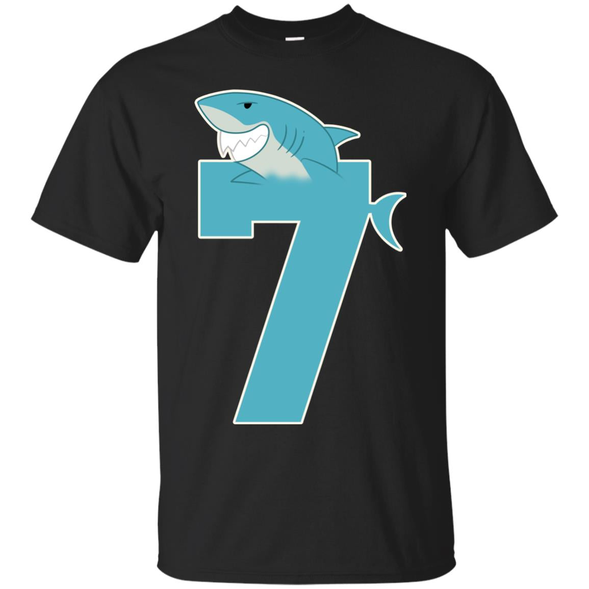 7th Birthday Shark Party Shirt Black