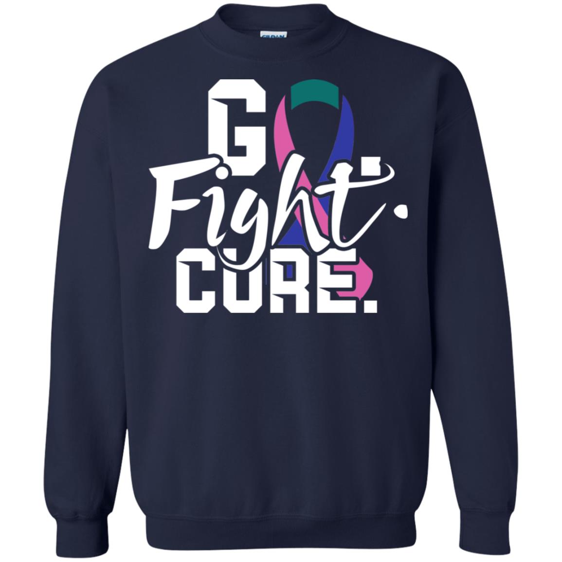 Thyroid Awareness Go Fight Cure Teal Pink Blue Ribbon Shirt Navy