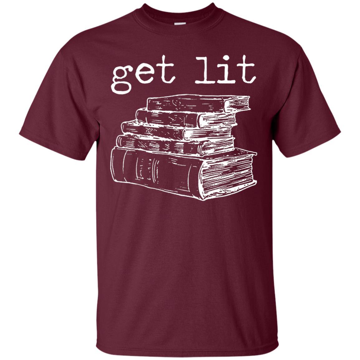 Merry Christmas T-shirt Get Lit Design With Books Maroon