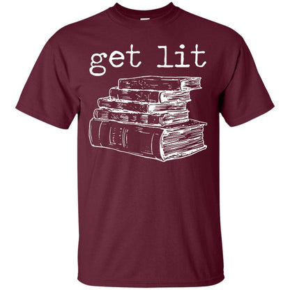 Merry Christmas T-shirt Get Lit Design With Books Maroon