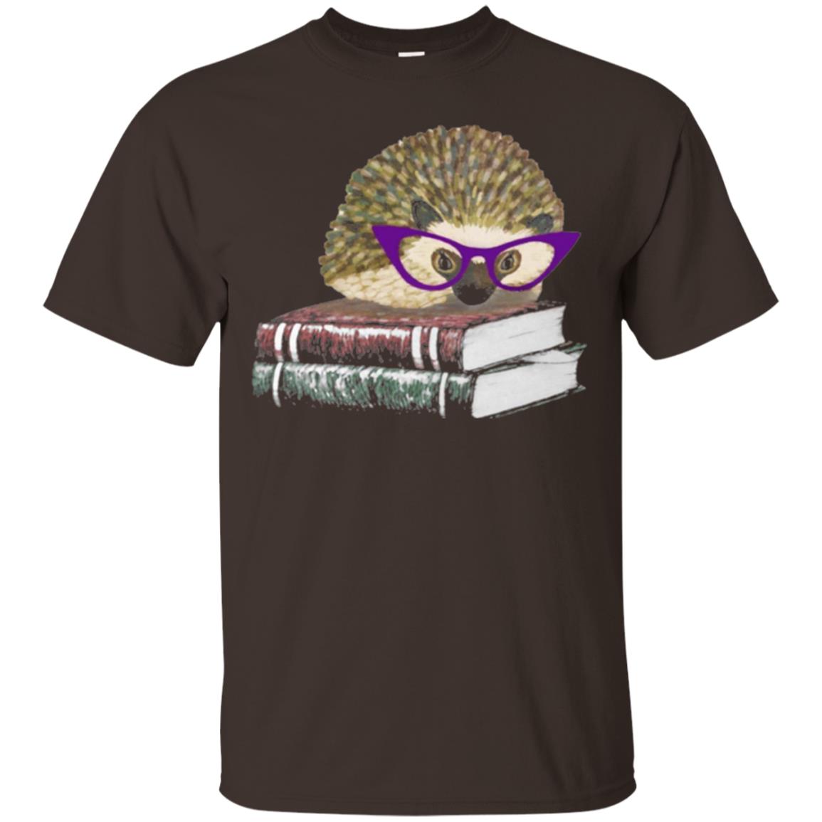 Adorable Hedgehog Book Nerd Gift Shirt Dark Chocolate