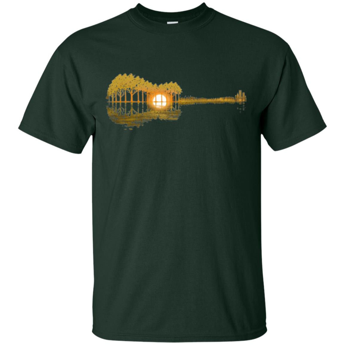 Guitar Lovers T-shirt Guitar Lake Shadow Forest Green