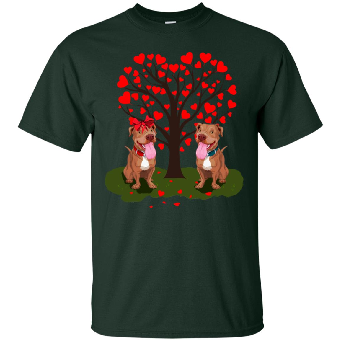 Valentine Pitbull Couple Heart Tree Shirt Forest
