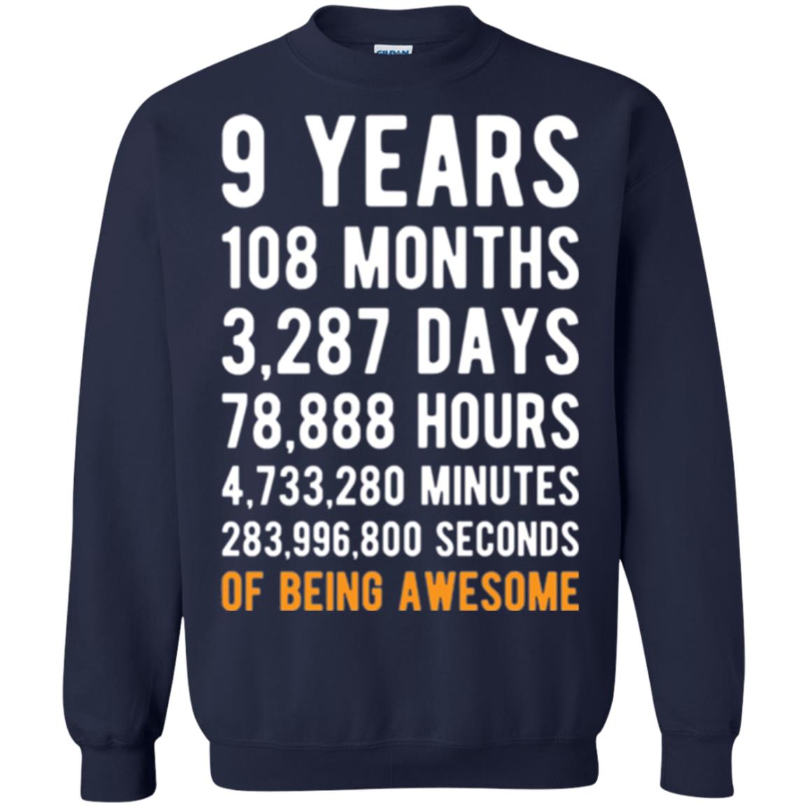 9th Birthday T-shirt 9 Years Old Being Awesome Navy
