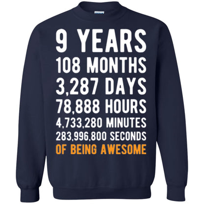 9th Birthday T-shirt 9 Years Old Being Awesome Navy