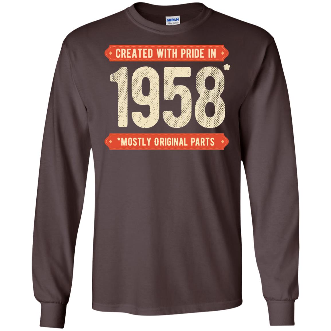 Created With Pride In 1958 Mostly Original Parts 60th Birthday T-shirt Dark Chocolate