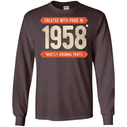 Created With Pride In 1958 Mostly Original Parts 60th Birthday T-shirt Dark Chocolate