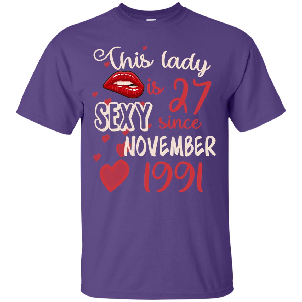This Lady Is 27 Sexy Since November 1991 27th Birthday Shirt For November Womens Purple