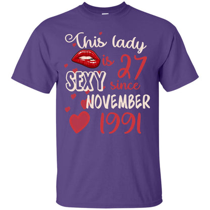 This Lady Is 27 Sexy Since November 1991 27th Birthday Shirt For November Womens Purple