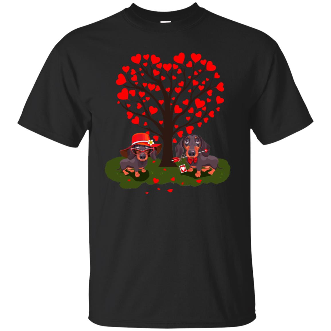 Valentine Dachshund Couple Heart Tree Shirt Black