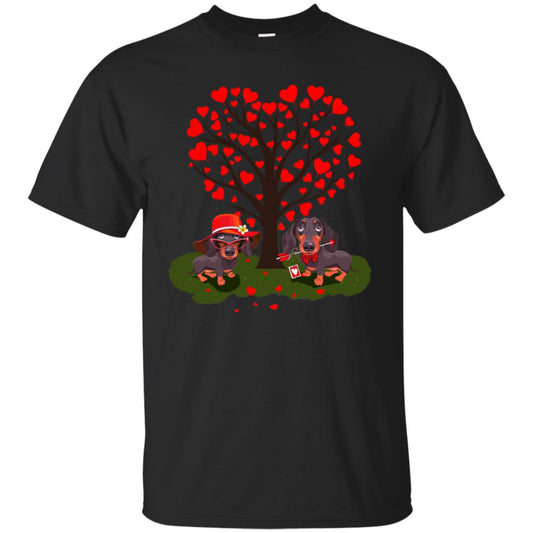 Valentine Dachshund Couple Heart Tree Shirt Black
