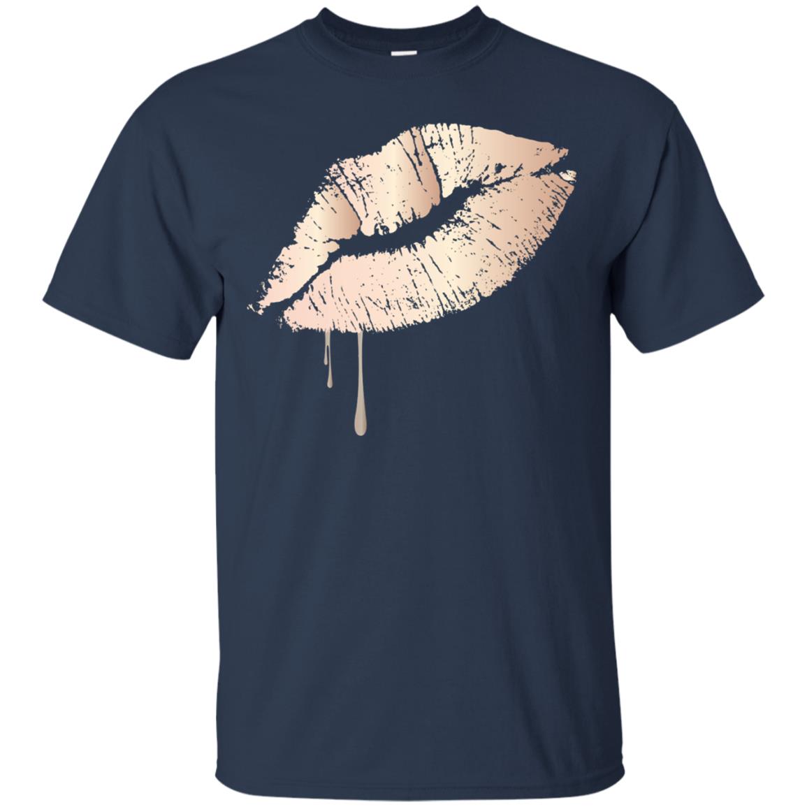 Rose Gold Dripping Lips T-shirt Navy