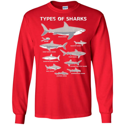 9 Types Of Sharks Educational Academic Ocean T-shirt Red