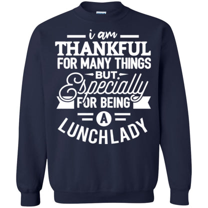 Lunch Lady T-shirt I Am Thankful For Many Things Navy