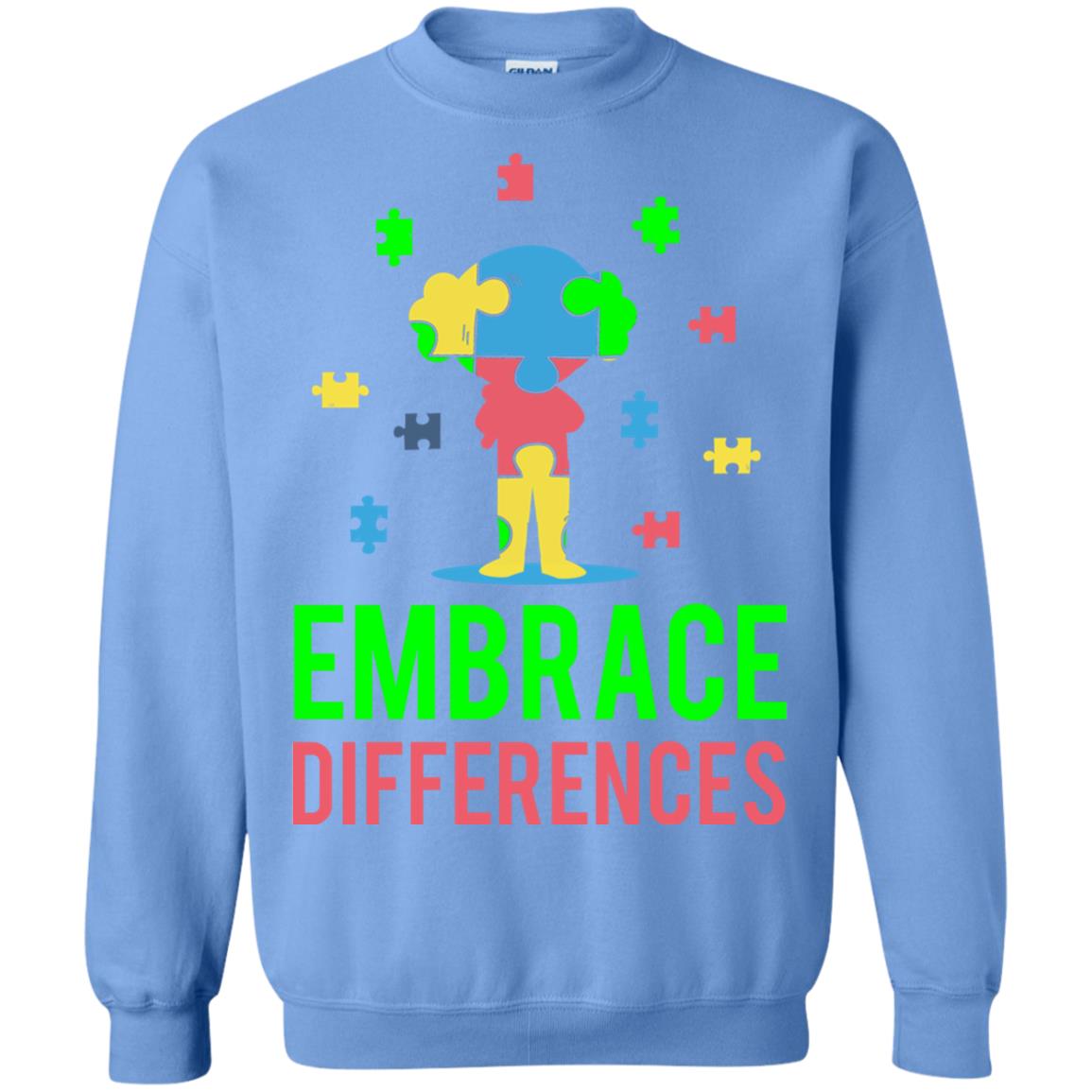 Autism Awareness T-shirt Embrace Differences Carolina Blue