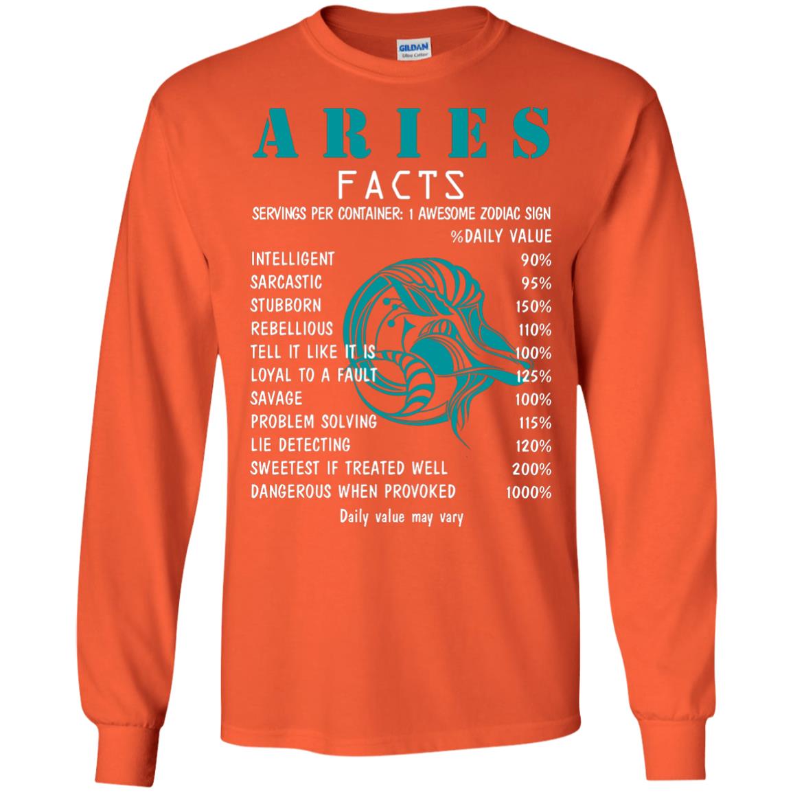 Aries Facts 1 Awesome Zodiac Sign Gift Shirt For Aries Horoscope Orange