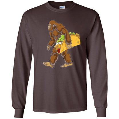Camping T-shirt Bigfoot Sasquatch Carrying Taco Dark Chocolate