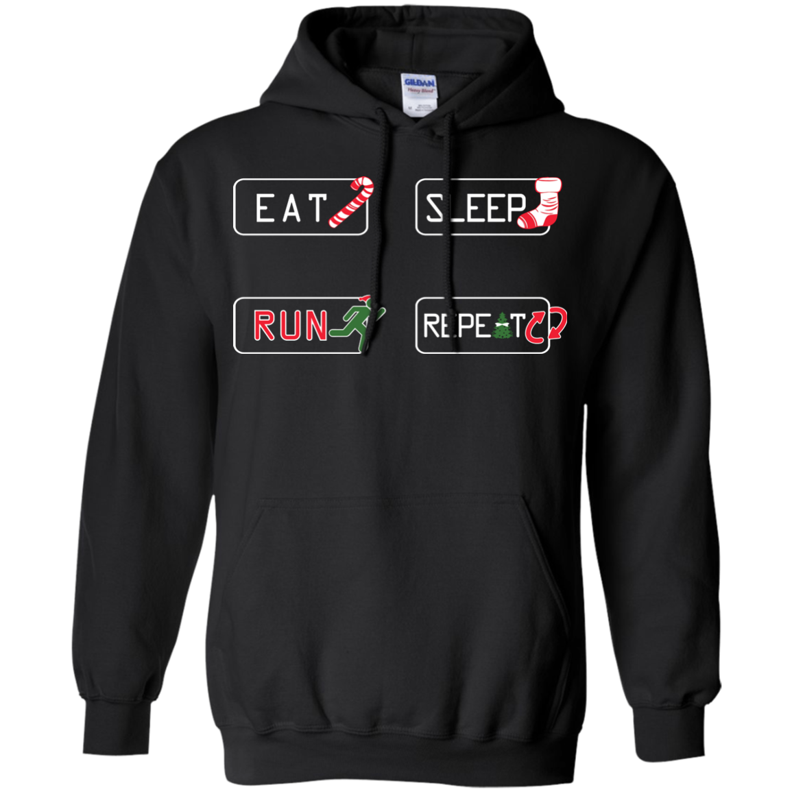 Christmas T-Shirt Eat Sleep Run Repeat Black