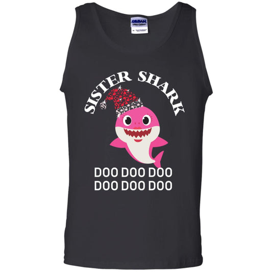 Sister Shark With Santa Claus Hat Merry X-mas Family Shark Gift Shirt Black