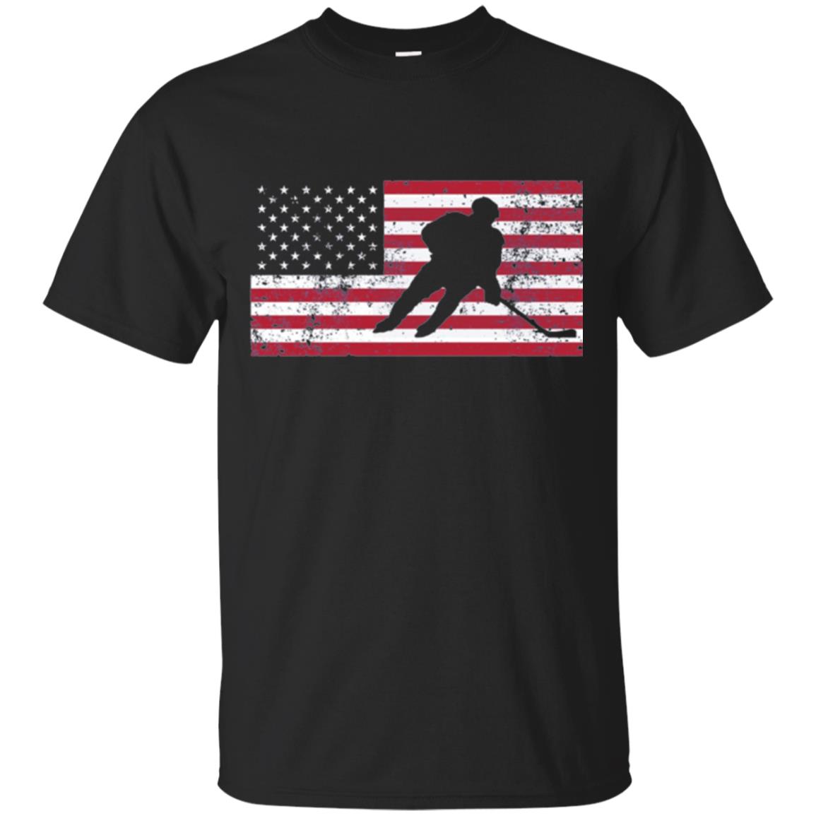 Hockey T-shirt American Flag Usa Patriotic Ice Skating Black