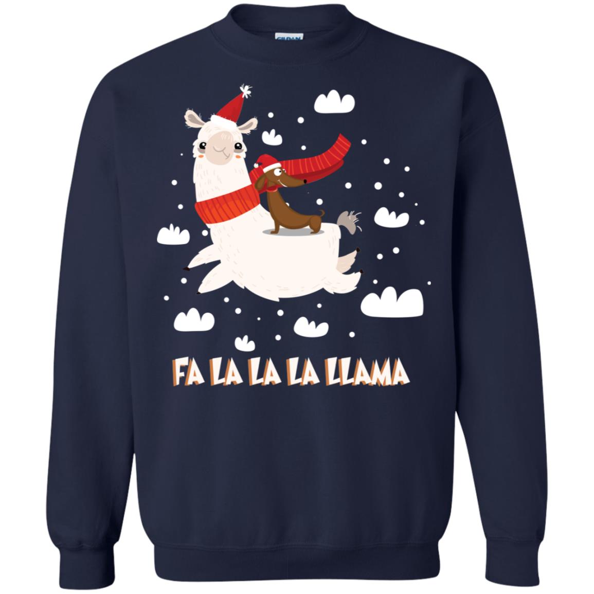 Fa La La La Llama With Dachshund X-mas Gift Shirt Navy