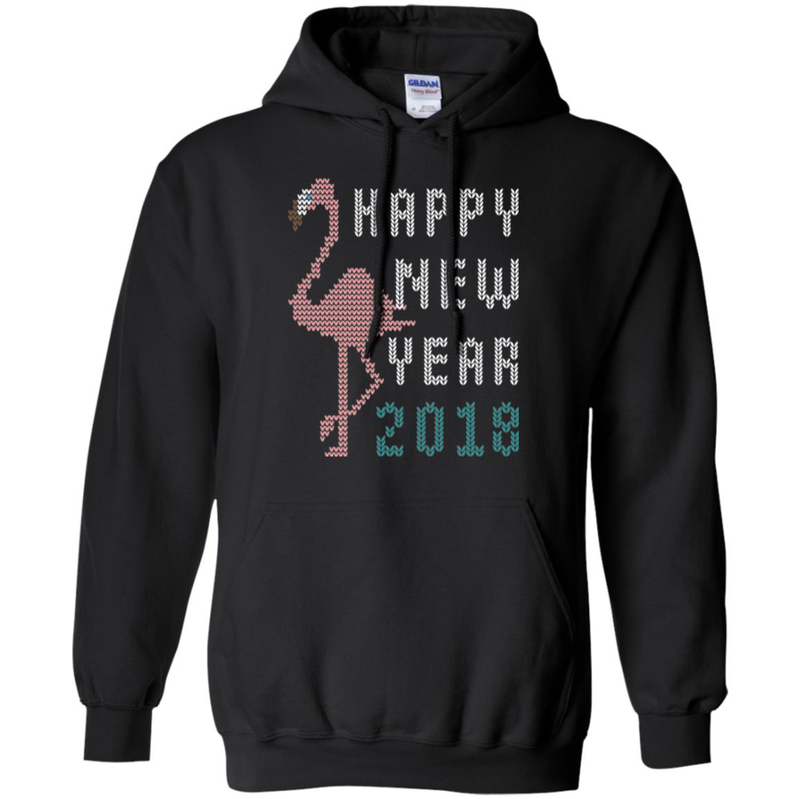 Happy New Year 2018 T-shirt Pink Flamingo Black