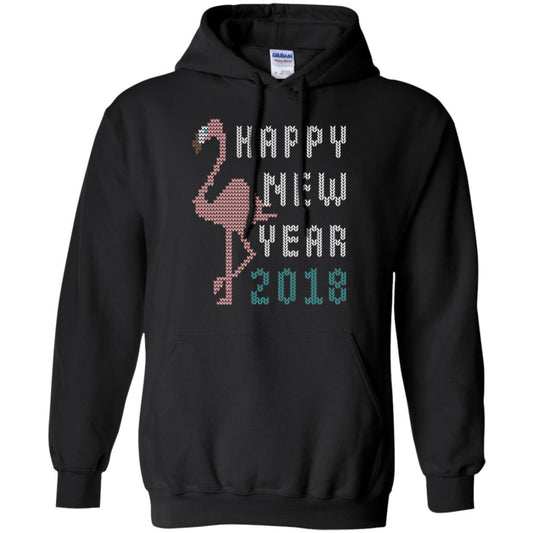 Happy New Year 2018 T-shirt Pink Flamingo Black