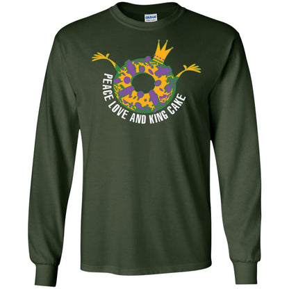 Mardi Gras T-shirt Peace Love And King Cake Forest Green