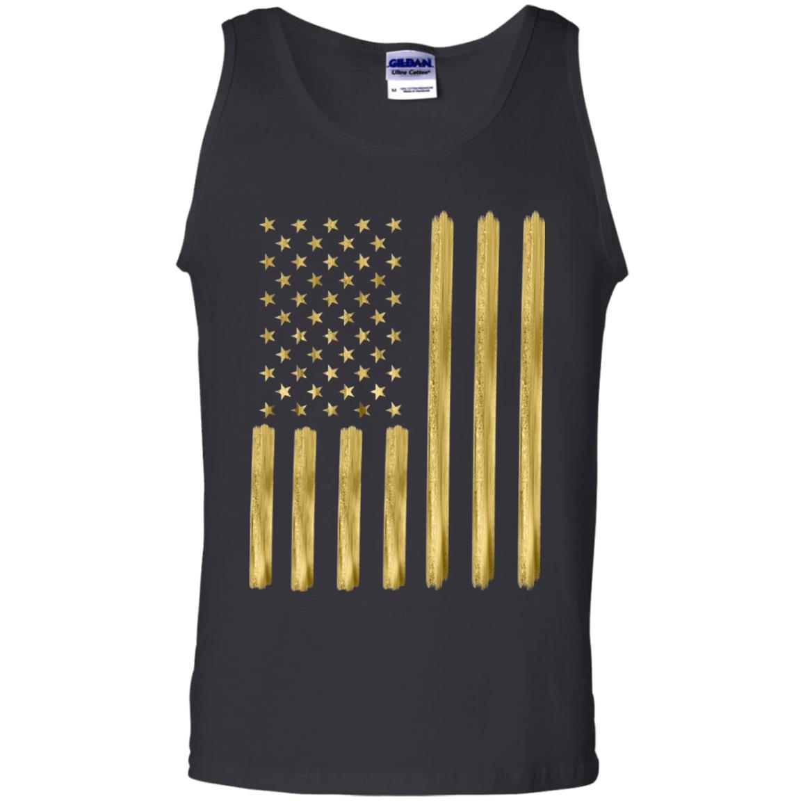 Faux Gold Paint American Flag T-shirt Black