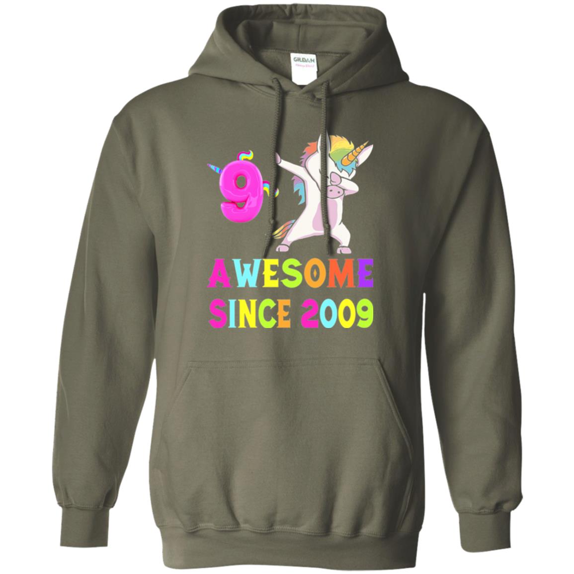 9th Birthday T-shirt Unicorn Dabbing Awesome Since 2009 Military Green