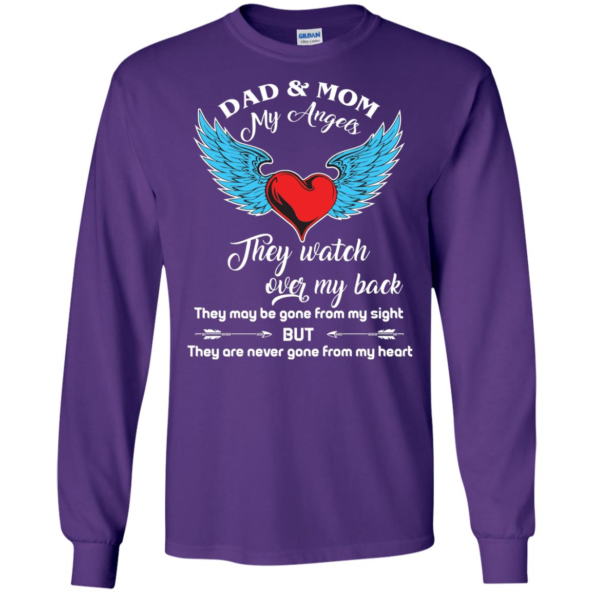 Dad And Mom My Angels They Watch Over My Back Family T-shirt Purple