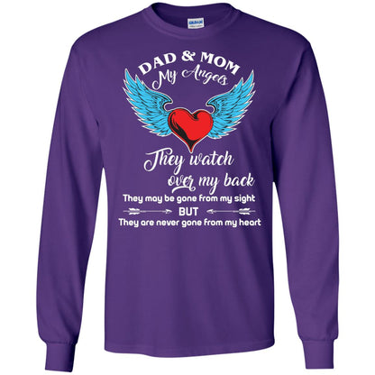 Dad And Mom My Angels They Watch Over My Back Family T-shirt Purple